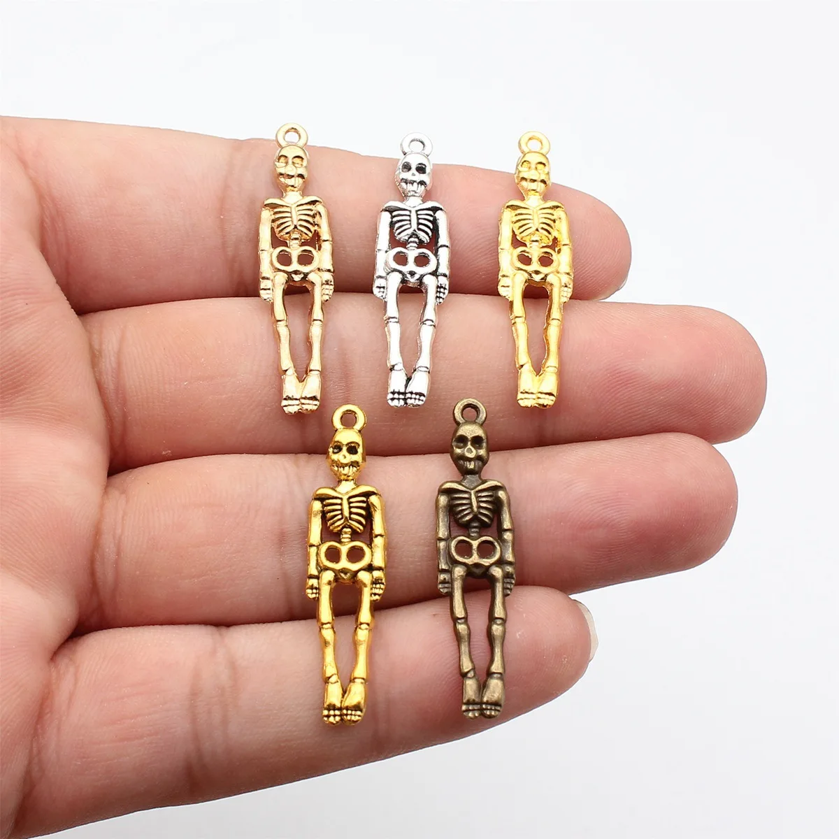 WYSIWYG 10pcs 39x9mm Charms Skull Skeleton Man 5 Colors Plated Pendants Making DIY Handmade Tibetan Finding Jewelry