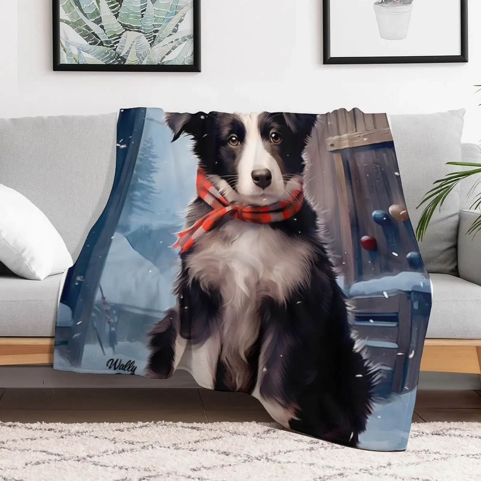 cute border collie puppy in winter for Christmas Throw Blanket Moving cosplay anime Blankets