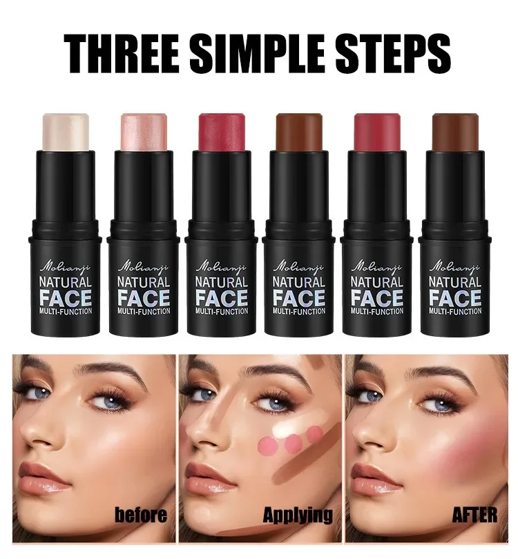 3 IN 1 Blush Eye Shadow  stick waterproof makeup Bloom Long-lasting All Day 6 COLORs Makeup Product for Enhanced Beauty