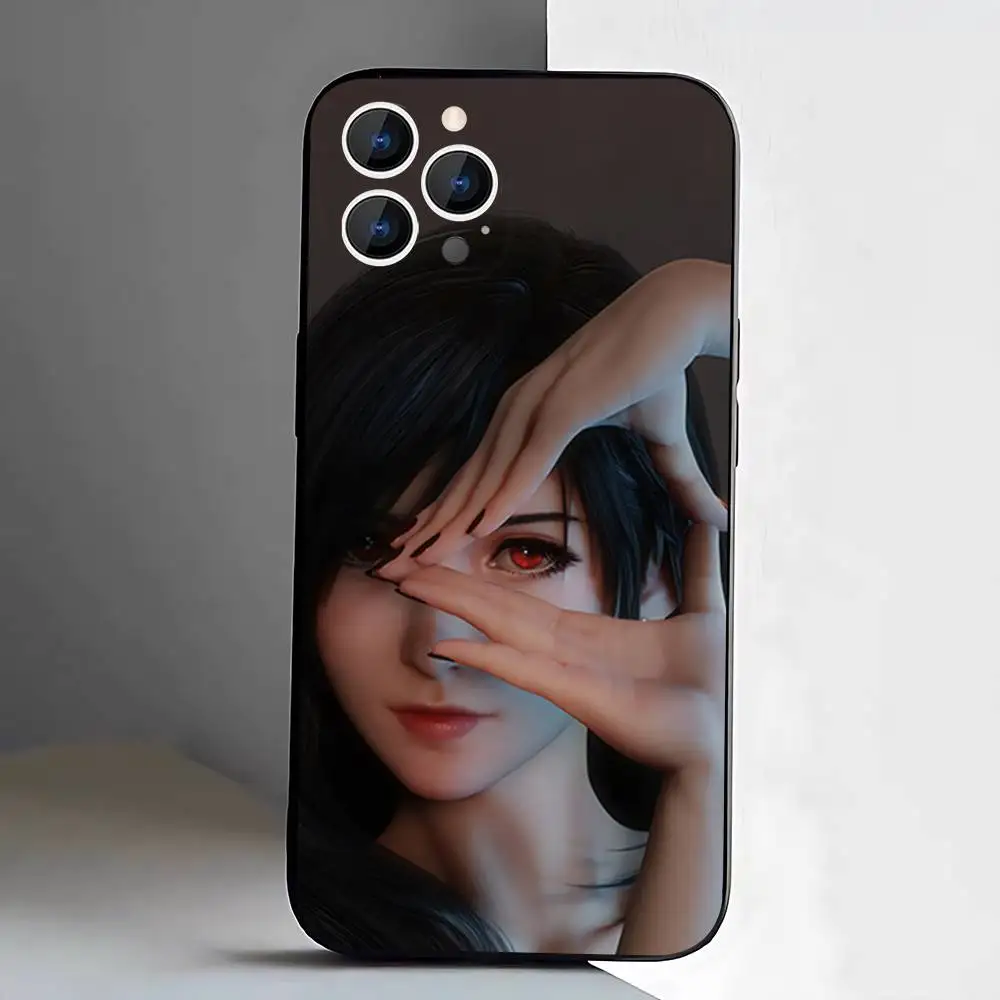 F-Final F-Fantasy Aerith T-Tifa Handyhülle für iPhone 17,16,15,14,13,12,11,Pro,XS,Max,XR,Plus,E,SE4,Mini Schwarz Soft Cover