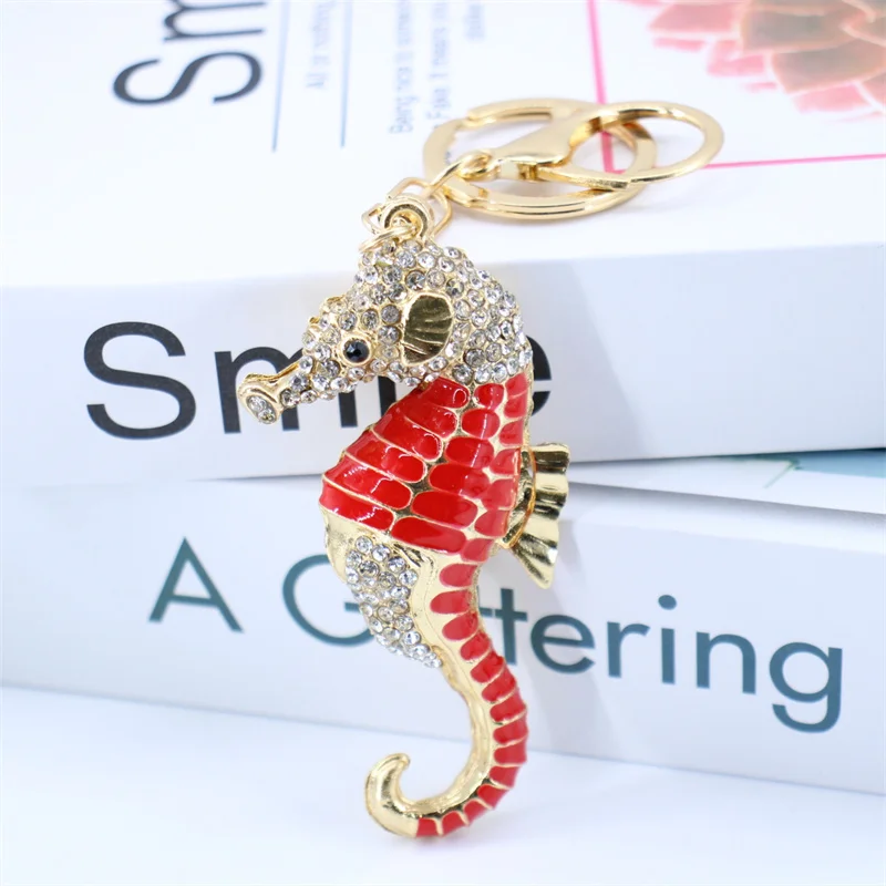 Animal Hippocampus Key Chain for Women Men Rhinestone Metal Sea Horse Seahorse Key Ring Bag Ornaments Gifts Jewelry llaveros