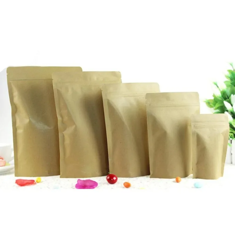 100 قطعة من ورق الكرافت ذو الحاجز العالي، حقيبة قهوة بسحاب، قفل بسحاب، هدية للطعام، أكياس ورق تغليف للخبز والخبز