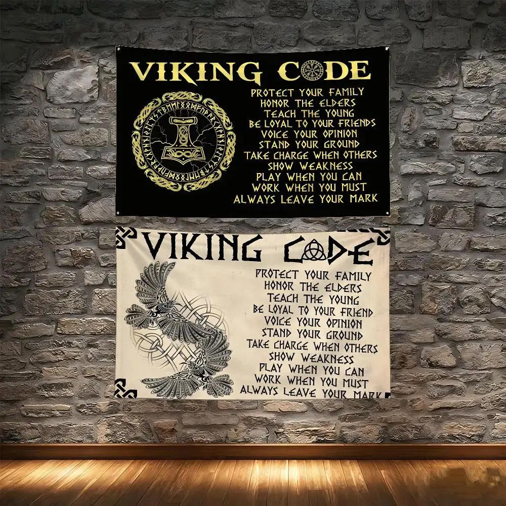 Vintage Viking Code Flags Tapestry Creative Pattern Photo Living Room Wall Art Party Outdoor Decor