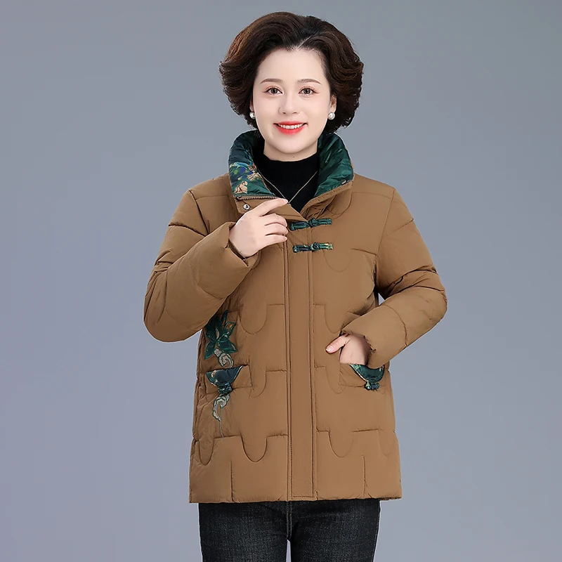 

Новая китайская осенне-зимняя женская куртка-пуховик из хлопка для женщин среднего возраста, модная, прямого кроя, из полиэстеровой смеси