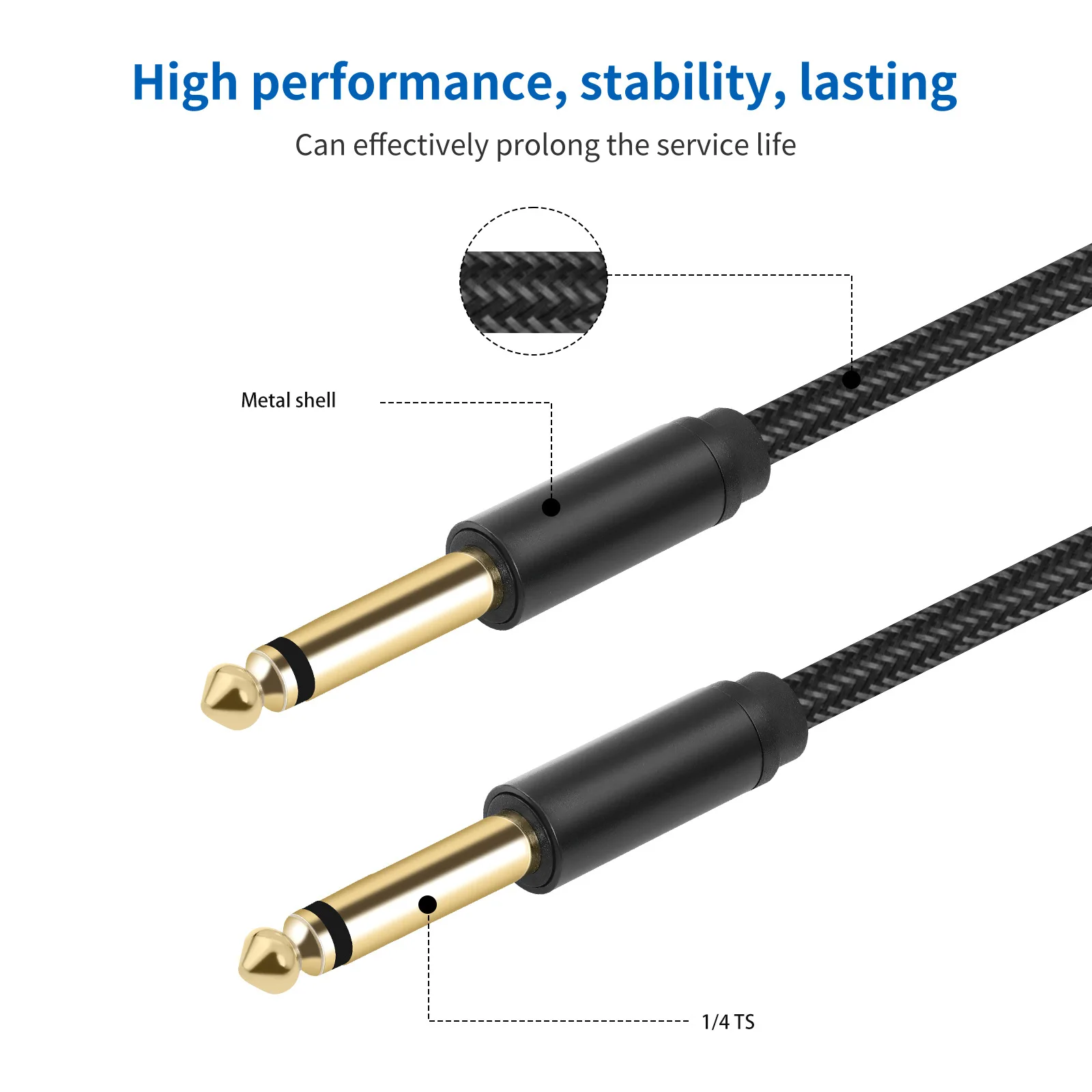 Hot selling 6.35mm 1/4 TS large two core male to male monaural electric guitar and electronic keyboard audio cable