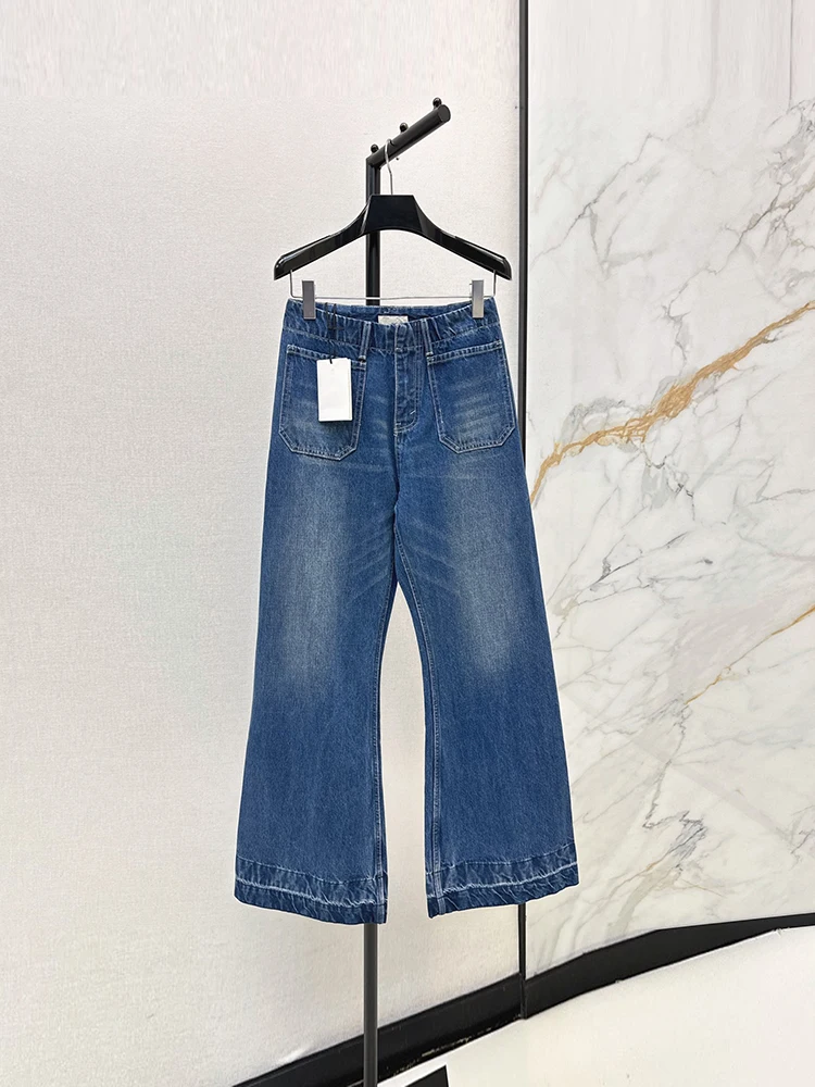 Spring Summer Fashion Daily Casual Blue Casual Boot-cut Jeans Women's High Waist Slim Mill White Multi Pocket Bell Bottoms