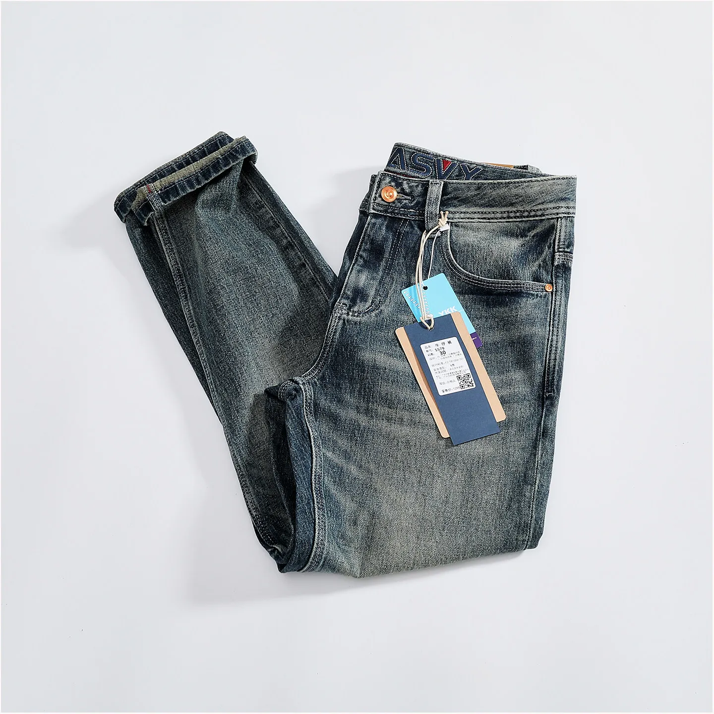 2026 Autumn New American Retro Heavyweight Multiple Pockets Jeans Men's 90.3% Cotton Fashion  Washed Slim Straight Casual Pants