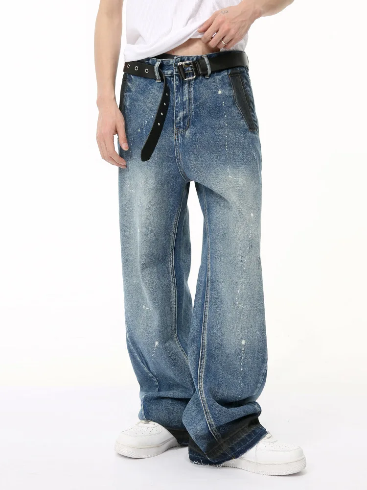 

Светящаяся коробка High Street, винтажные синие джинсовые длинные брюки с завышенной талией, молодежные свободные прямые хлопковые брюки Street Sle