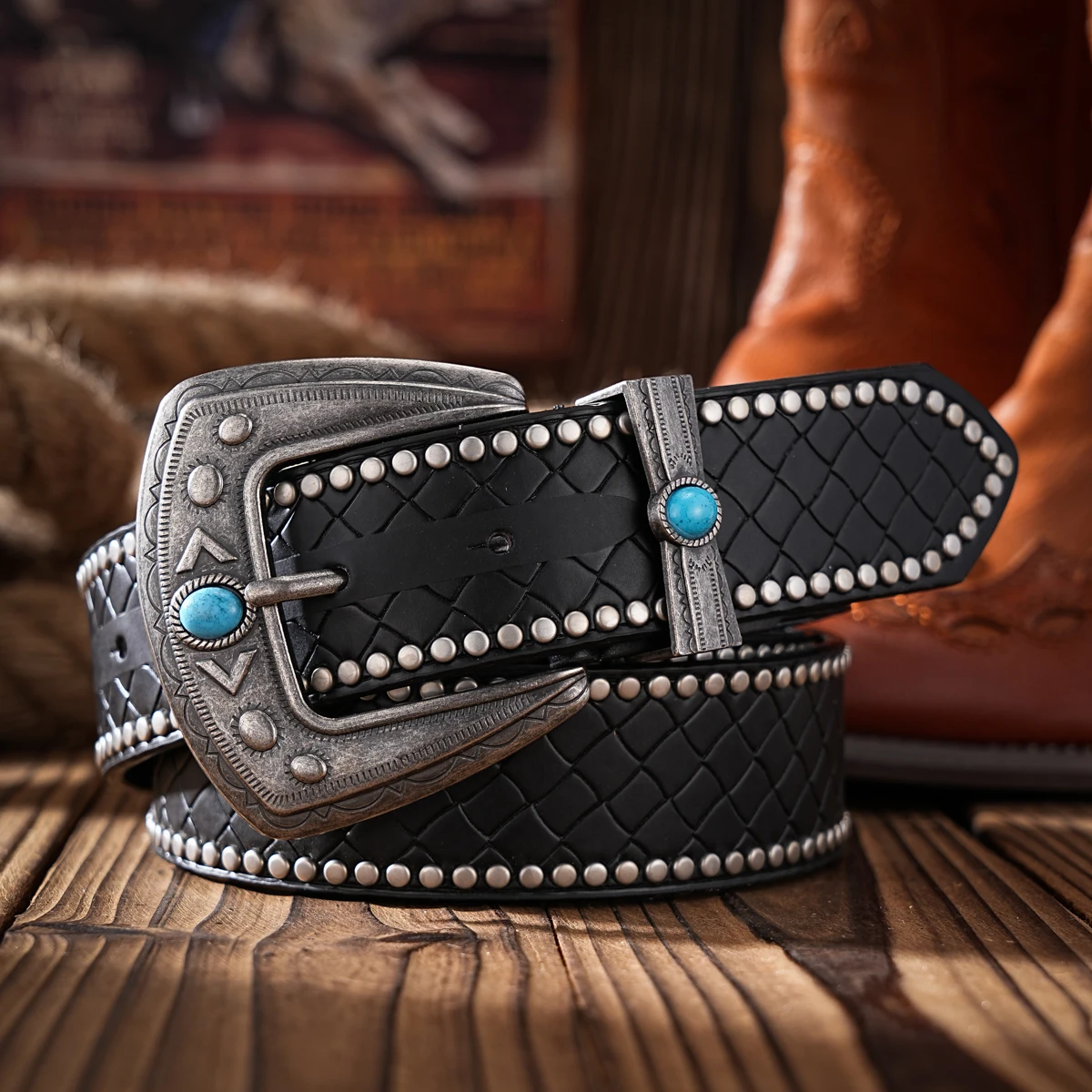 Lässige, individuelle und Retro-Gürtel, Taillenaccessoires für Kleidung im Western-Stil, PU-Gürtel, geeignet für Männer und Frauen – Detail 3
