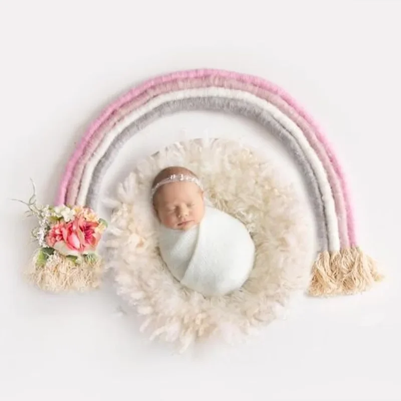 

Реквизит для фотосъемки Rainbow Baby - Настенное украшение в стиле макраме для съемки новорожденных - Радужный орнамент ручной работы для детской комнаты - Кружево для игровой комнаты