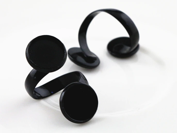 12mm 5pcs Black Plated Brass Adjustable Ring Settings Blank/Base,Fit 12mm Glass Cabochons,Buttons;Ring Bezels J1-18