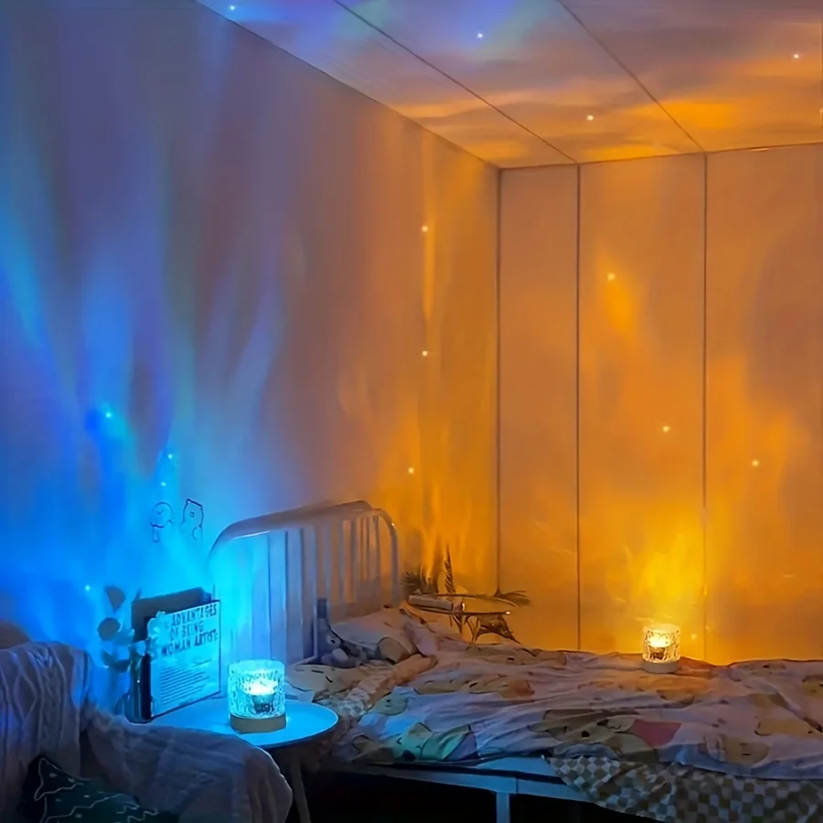 16 Colors RGB LED Flame Design Rotating Wave Pattern Night Lamp Colorful Projection Bedside Atmosphere Lamp for Bedroom