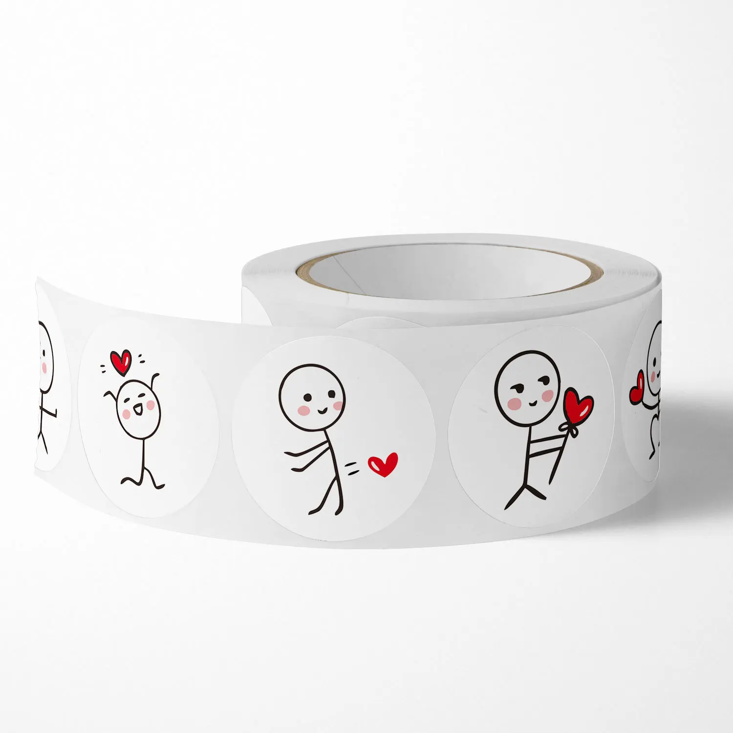 500Pcs Roll Cute Stick Figure Love Heart Stickers, Round Self Adhesive Label Stickers Gift Packaging Envelope Stationery Decor view 3