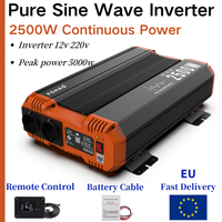 FCHAO 2500W Pure Sine Wave Car Inverter - Converter 12v to 220v 50Hz, EU Plug For Home and RV Use with Remote Display Panel