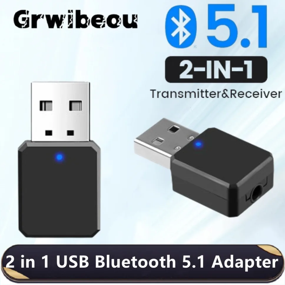 Adaptor USB Bluetooth 5.1 mobil, nirkabel penerima pemancar Bluetooth 3.5mm Jack Audio Mic Handsfree Adapter untuk PC Speaker Mobil