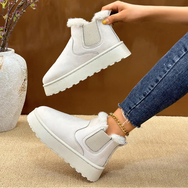

Women's Plus Size Snow Boots 2025 Winter New Slip-On Thick-Soled Elastic Mouth Fleece-Lined Thickened Warm Cotton Shoes