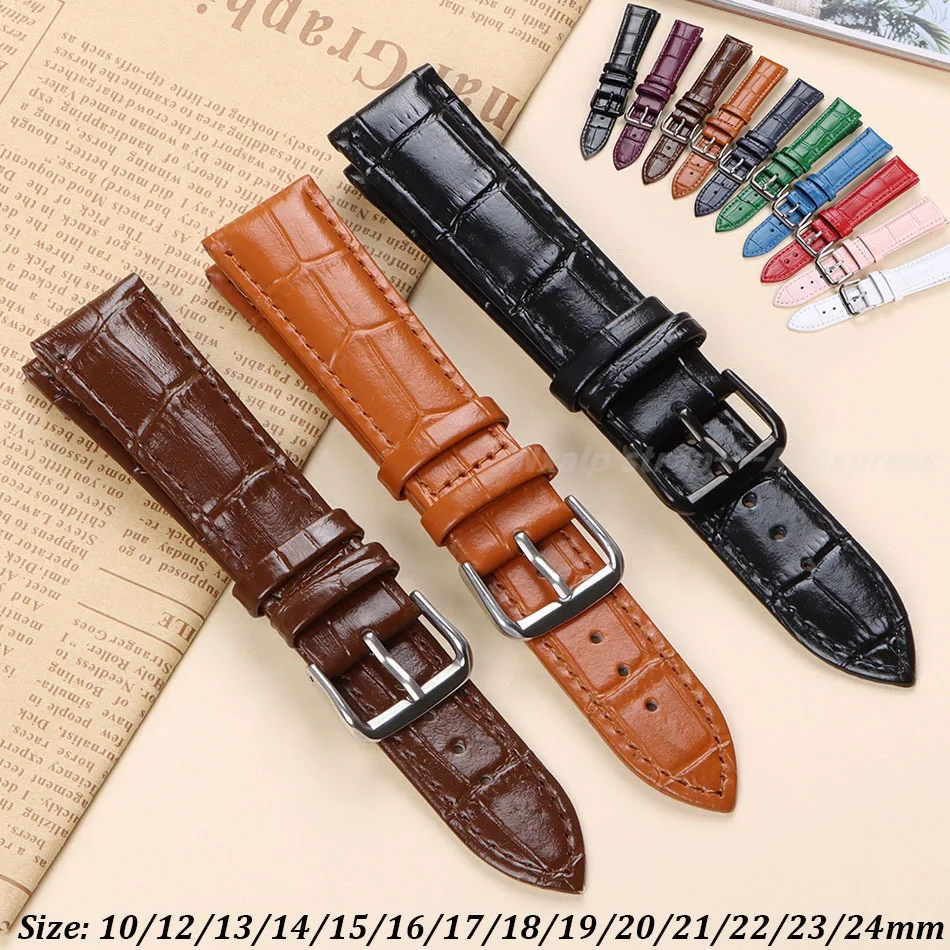 10/12/13/14/15/16/17/18/19/20/21/22/23/24mm Top Cowhide Watch Strap Soft Watch Band Men Women Replacement Wrist Belt Bracelet