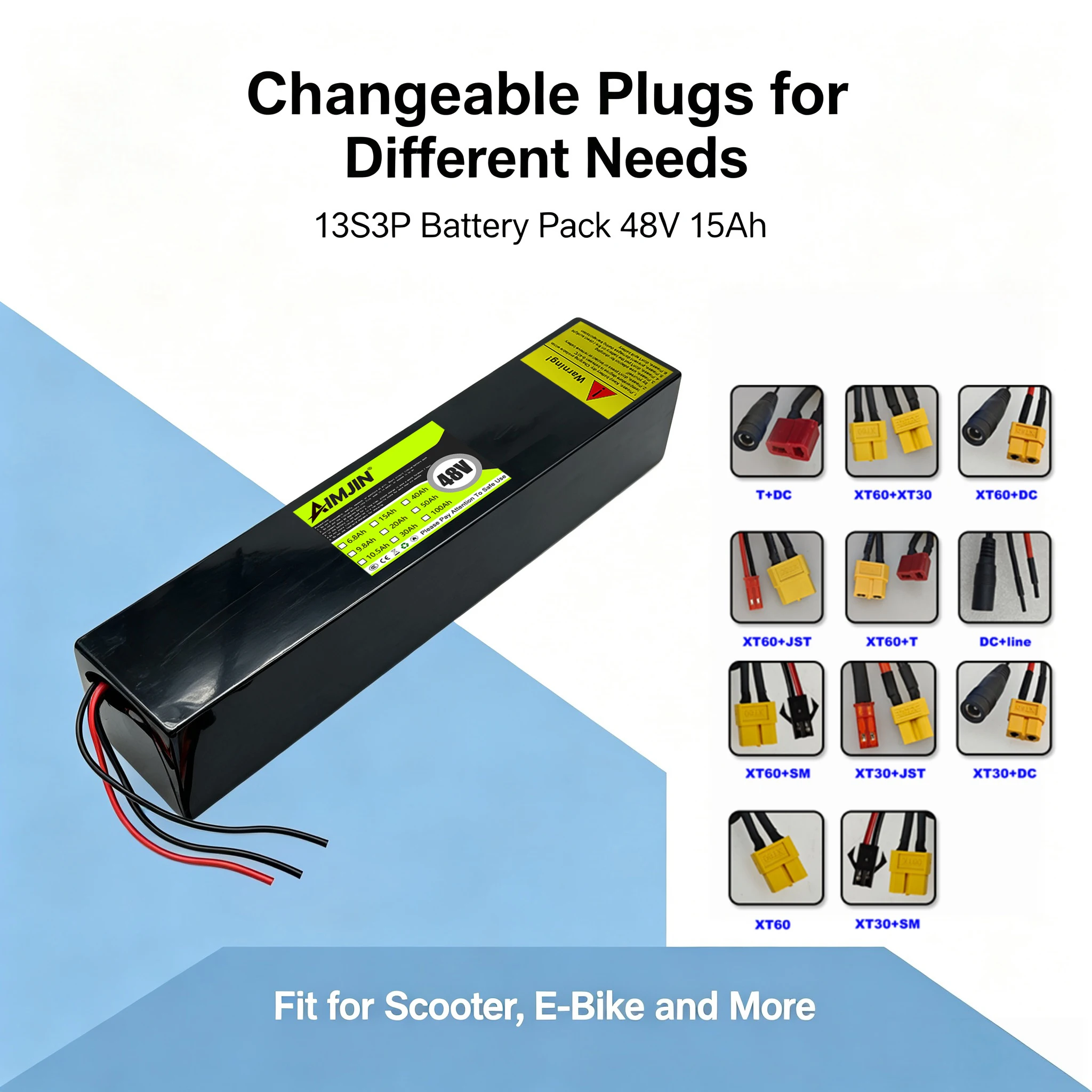 15Ah 13S3P Li-ion Battery Pack 48V 18650 Lithium Battery XT60/DC for Scooters And Bicycles 13S3P 54.6V Battery Pack