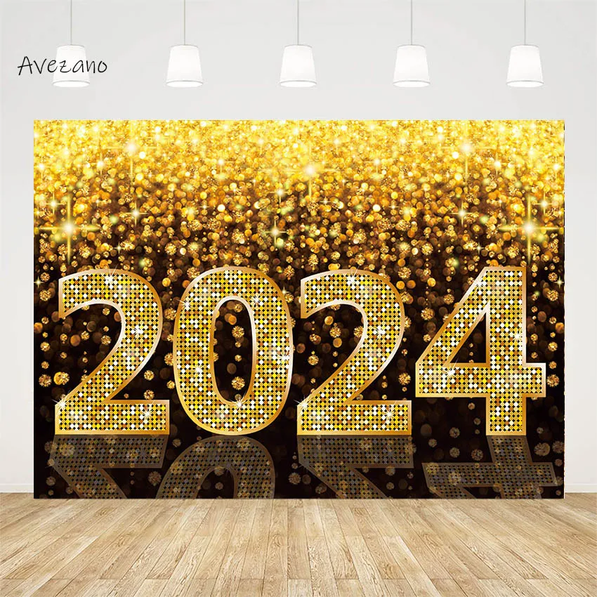 

Avezano Backdrop Happy New Year 2024 Decoration Glitter Festival Party Banner Photography Background Photo Studio Photozone Prop