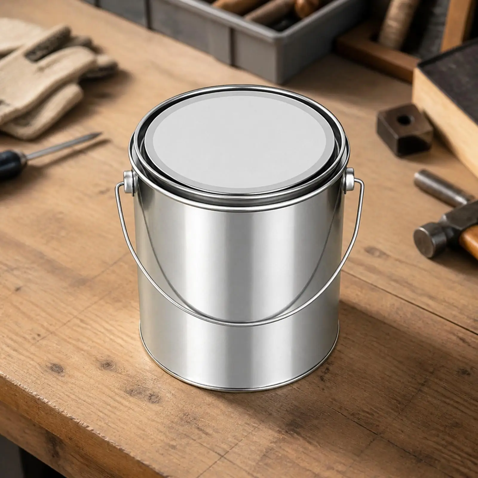 4 Pieces Cylindrical Tinplate Can with Lid and Carry Handle Lidded Sample Storage Can Portable for Construction Workers, Job