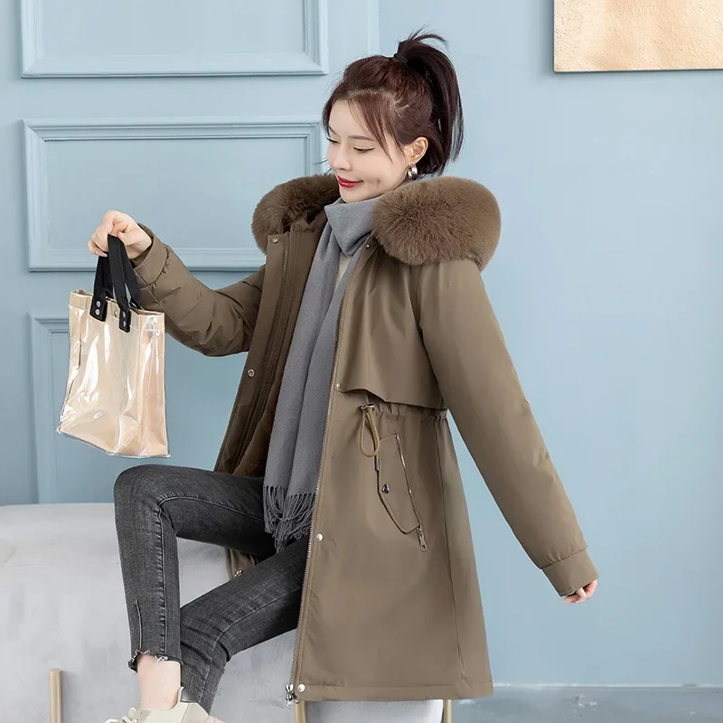 Women Winter Jacket Parka Clothes Loose Long Coat Wool Liner Hooded Jacket Fur Collar Warm Thick Snow Wear Oversize Padded Parka