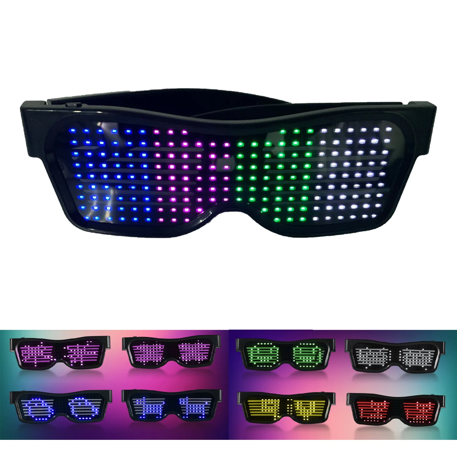 BT LED Glasses Customizable Colorful Light Glow Glasses DIY Messages Glow Toys for Halloween Party Rave Music Festival