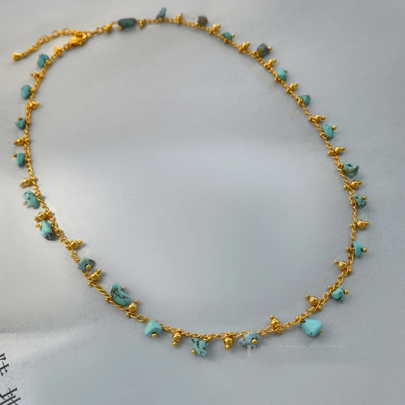 

Classic Irregular Natural Stone Green Turquoise Beads Necklace for Women Ethnic Style Short Clavicle Chain Fashion Jewelry Gifts