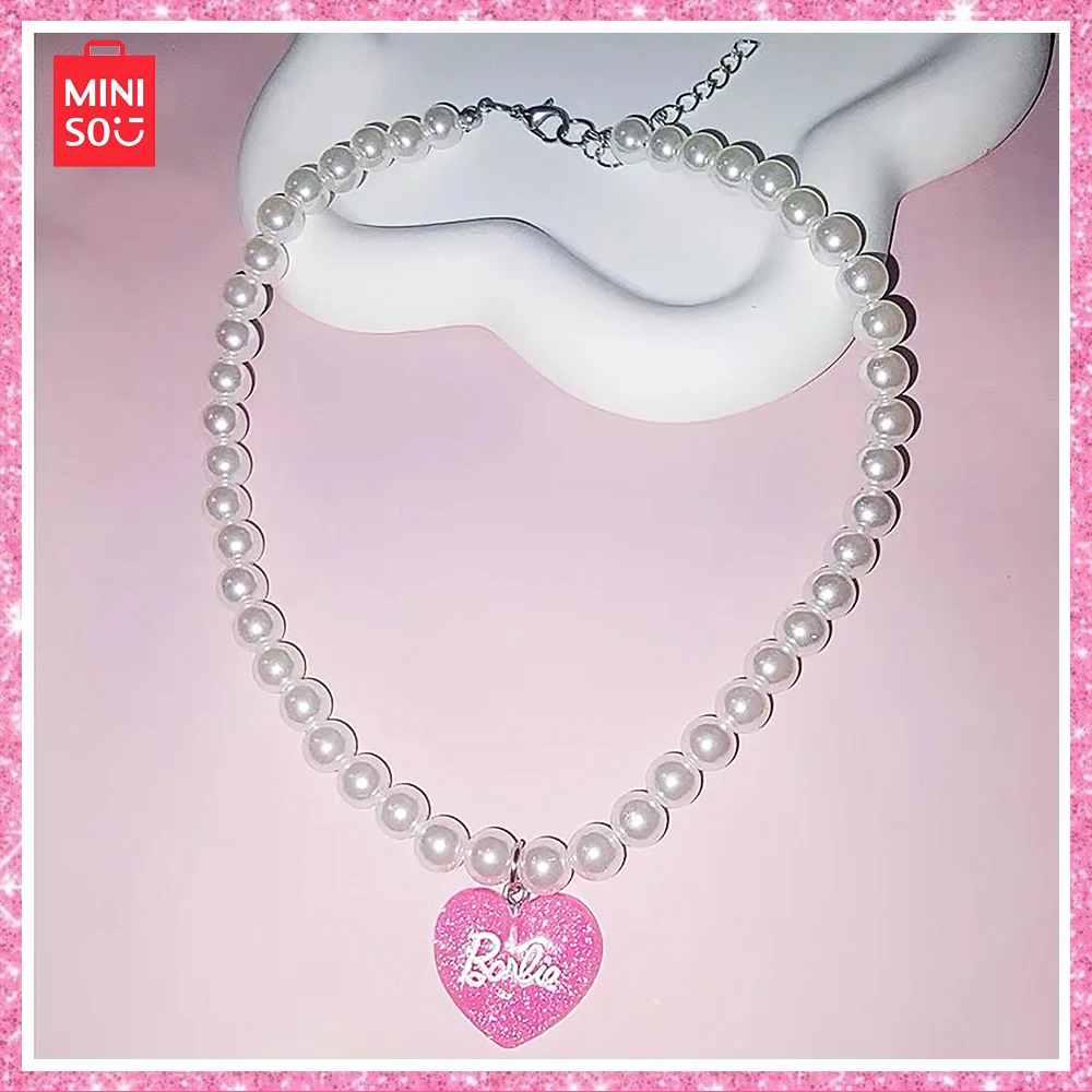 Miniso New Barbie 2024 Y2K Love Letter Imitation Pearl Necklace Cute Fashion Texture Necklace Girl Birthday Gift