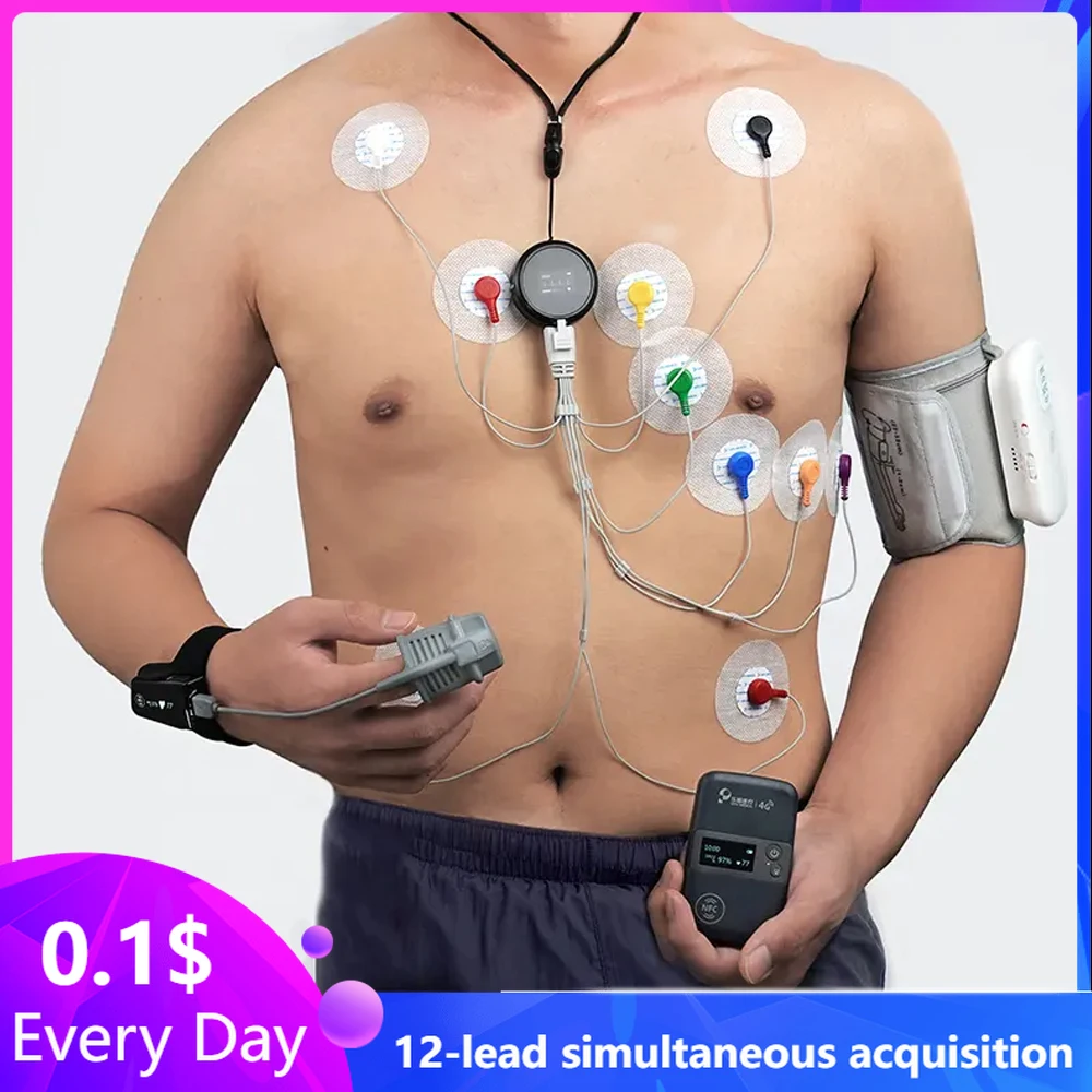 

12 Lead 78 Hour Holter ECG EKG Monitor HRV Heart Health Monitor Detects Afib And Irregular Arrhythmias AI-ECG Tracker Analysis