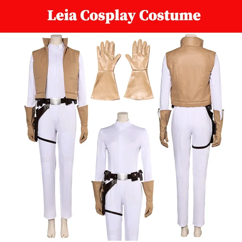 

Leia Cosplay Organa Costume Movie Anime Space Battle Disguise Gloves Holster Battle Suits Adult Women Roleplay Halloween Outfit