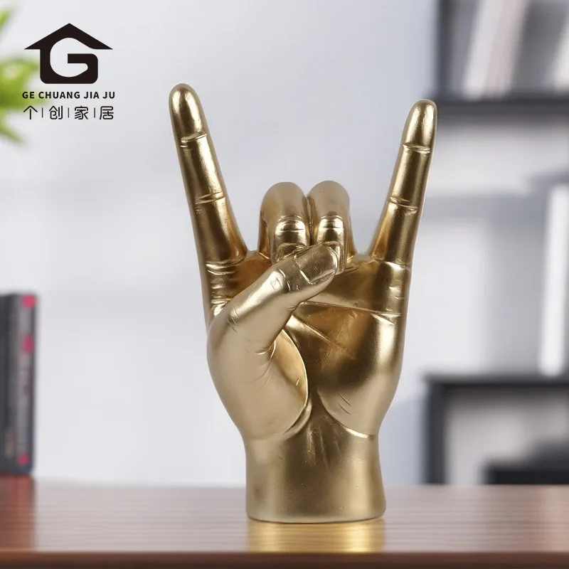 

Creative New Rock Gesture Metal Gift Simple Resin Hand Decoration Home Bar Office Desktop Decoration Sculpture Modern Art decor