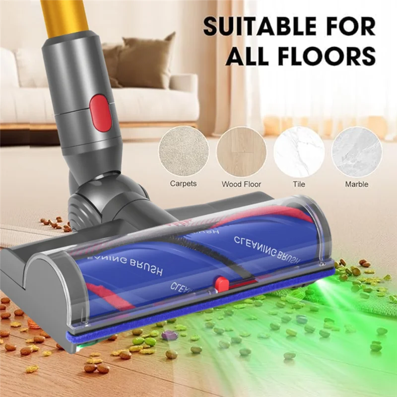 A74G-Upgrade Anti-Tangle Cleaner Head For Dyson V7 V8 V10 V11 V15 Vacuum Attachments With Green LED Dust Light For Carpets