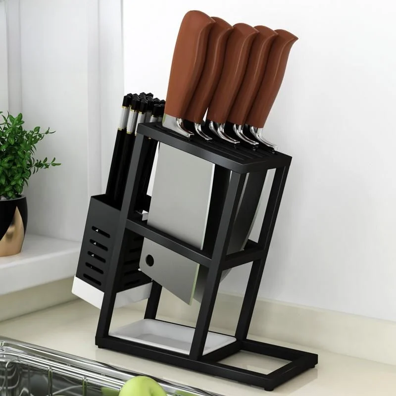 

Stainless Steel Kitchen Knife Holder Multi-Function Chopsticks Tube Storage Box Home Use Cooking Knife Rack Countertop Organizer