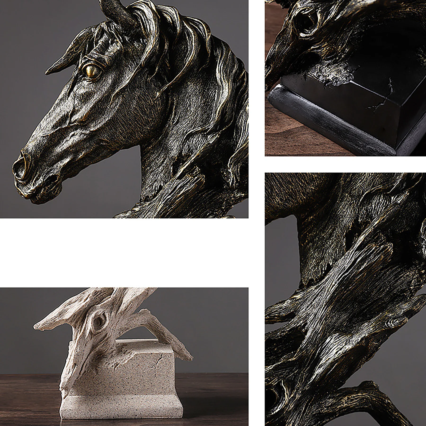 Giant Horse Head Statue Ornament Retro Style Vintage Animal Figurine Antique Type Home Decorative Resin Artwork Archaistic Decor