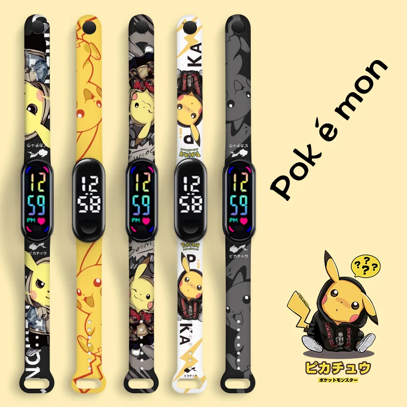 

Pikachu Series Electronic Time Calendar Watch Two Colors Available Replaceable Wristband LED Screen Display Watch for Kid's Gift