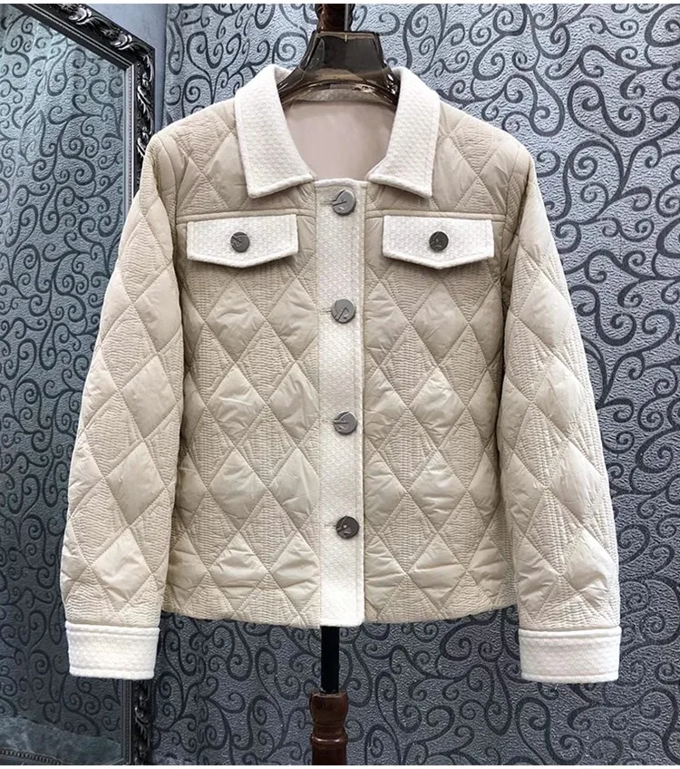 

Top Quality Women's Coat 2023 Winter Outerwear Ladies Turn-down Collar Vintage Geometric Patterns Beige Black Parka Coats Female