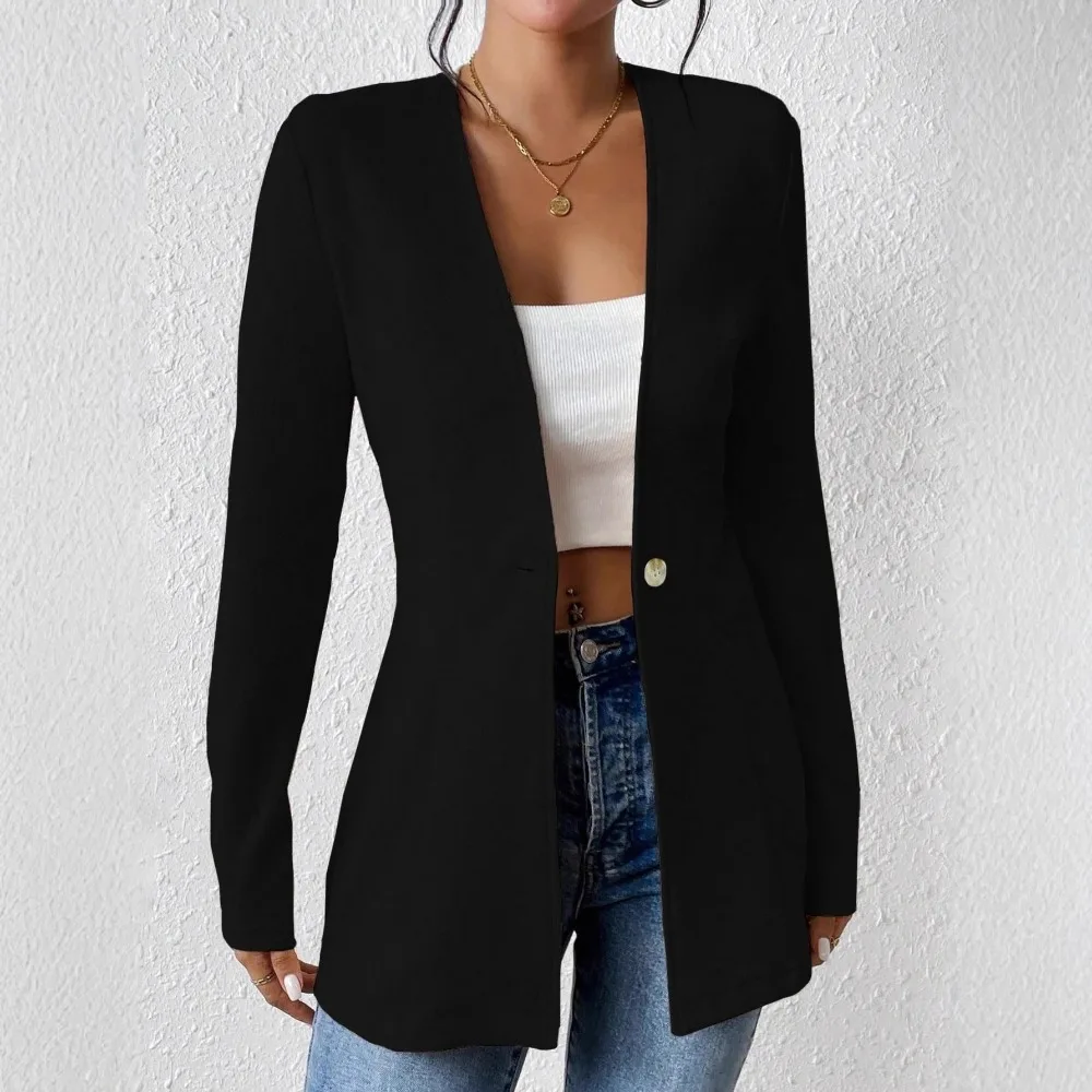 جديد المرأة خندق السترة معطف سليم صالح الخامس الرقبة لا زر سترة طويلة غير رسمية للنساء مكتب العمل ملابس الحفلات Y2k الملابس #1