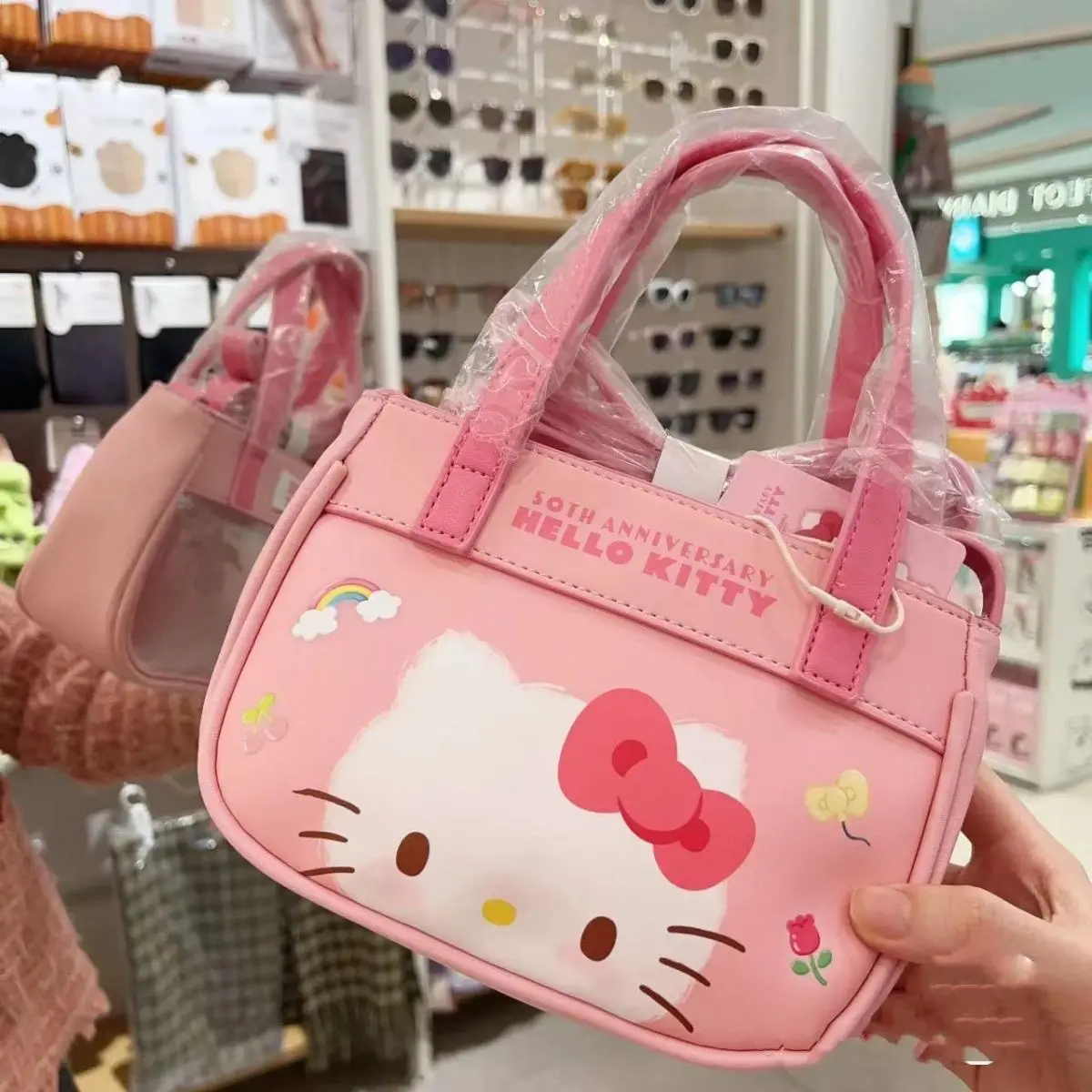 Sweet Hellos Kittys Cute New Girl\'s Handheld Crossbody Bag Women\'s Heart Mini Handbag Zipper Phone Bag Shopping Decoration