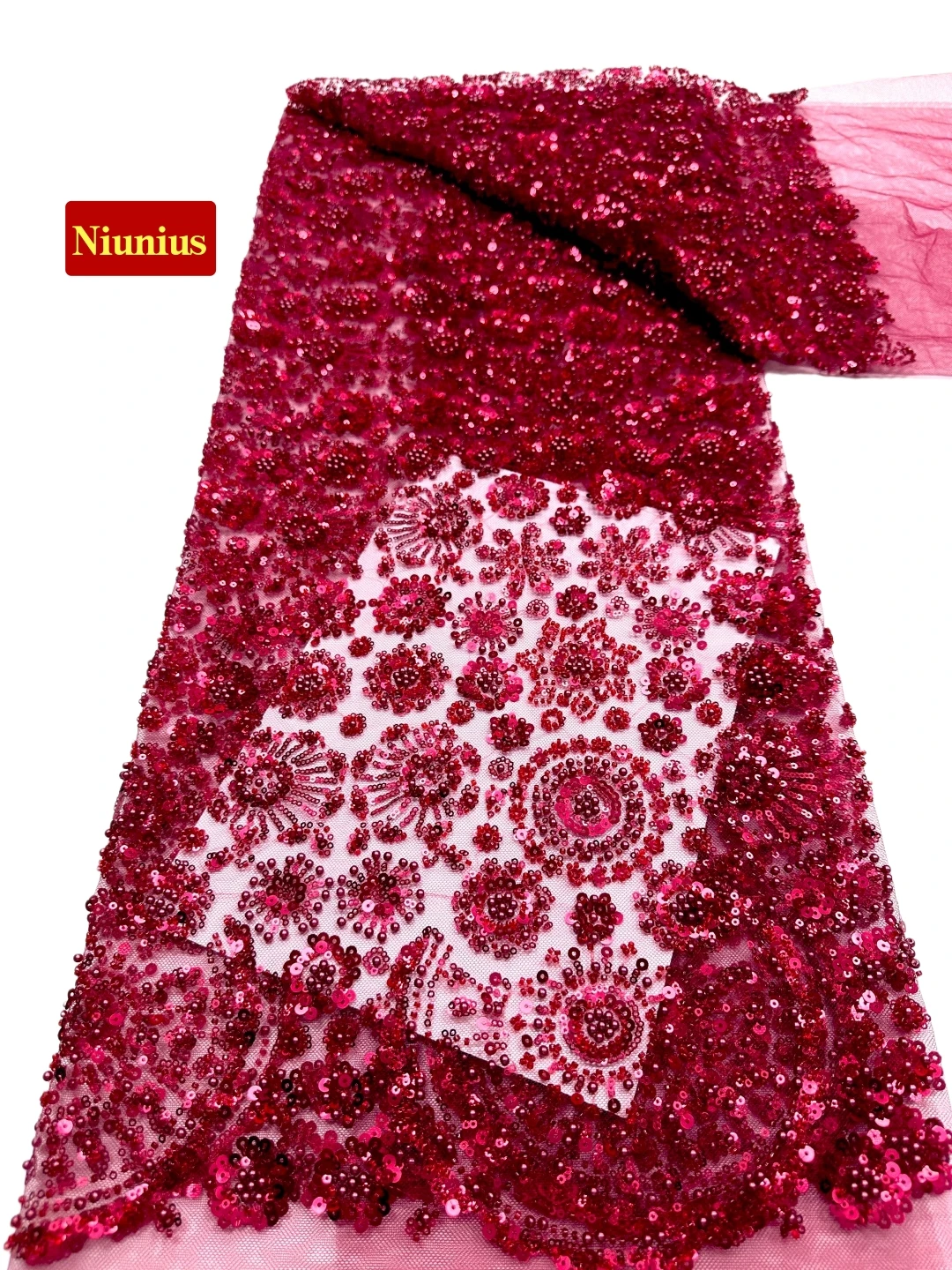 

2026Роскошная мягкая австрийская кружевная ткань с бисером и камнями Элегантное высококачественное кружево-труба для свадебного и вечернего платья NN5936_R