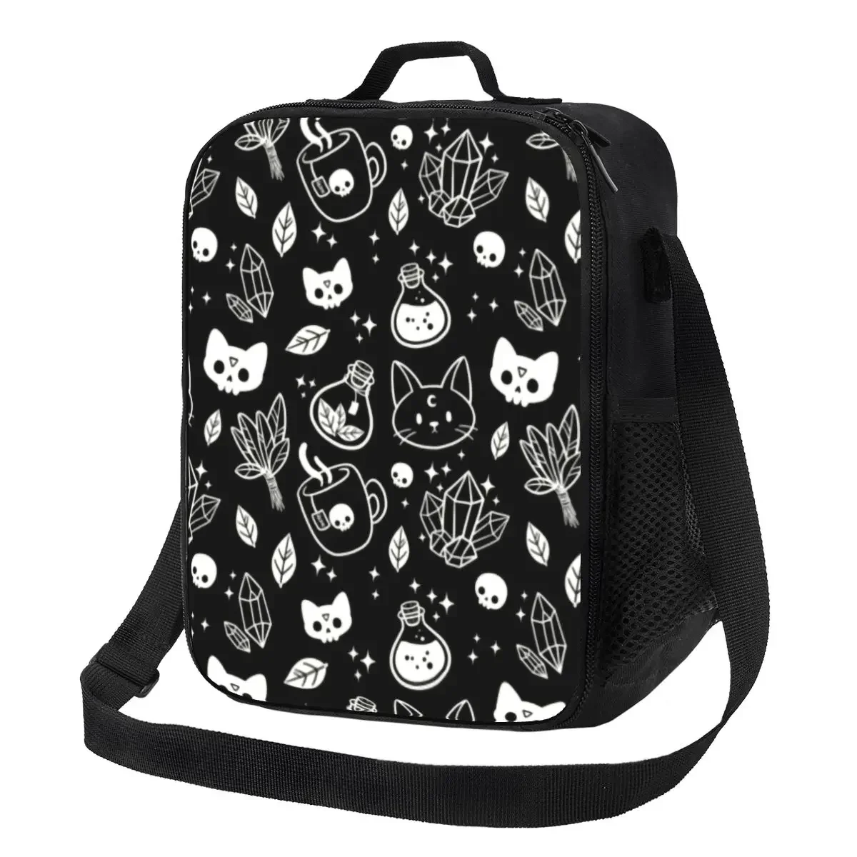 

Custom Witch Thermal Insulated Lunch Bags Halloween Cat Skull Resuable Lunch for School Office Outdoor Storage Bento Food Box