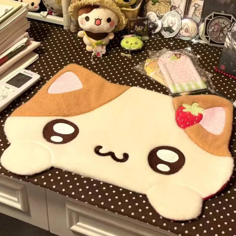 Cute Cat Desk Mat Soft Plush Table Pad Japanese Style For Girls Bedroom Desktop Decoration Student Study Vanity Organizer Use