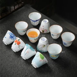 1pc Chinese Jingdezhen Handmade Porcelain Tea Cup Household Hand-painted Flower Teacup Ceramic Master Cup Personal Tea Sets