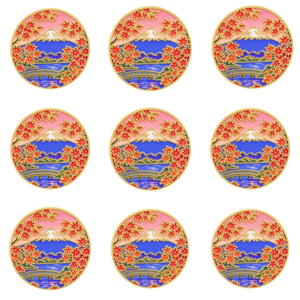 9-teiliges japanisches Emaille-Pin-Set mit roten Ahornblättern für Mäntel, Broschen, Kragen, Reversnadeln, Metallabzeichen, Schmuckgeschenk