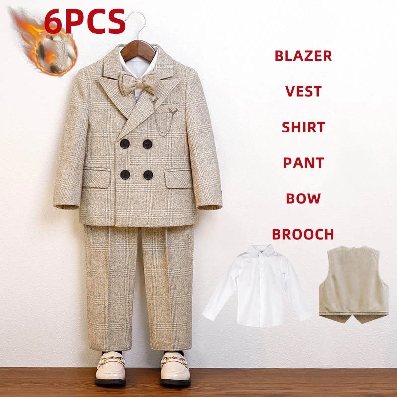 

JUCPKID Winter Children's Formal Suit Kids Boys Birthday Wedding Photography Costume Young Teen Piano Performance Suit Outfits