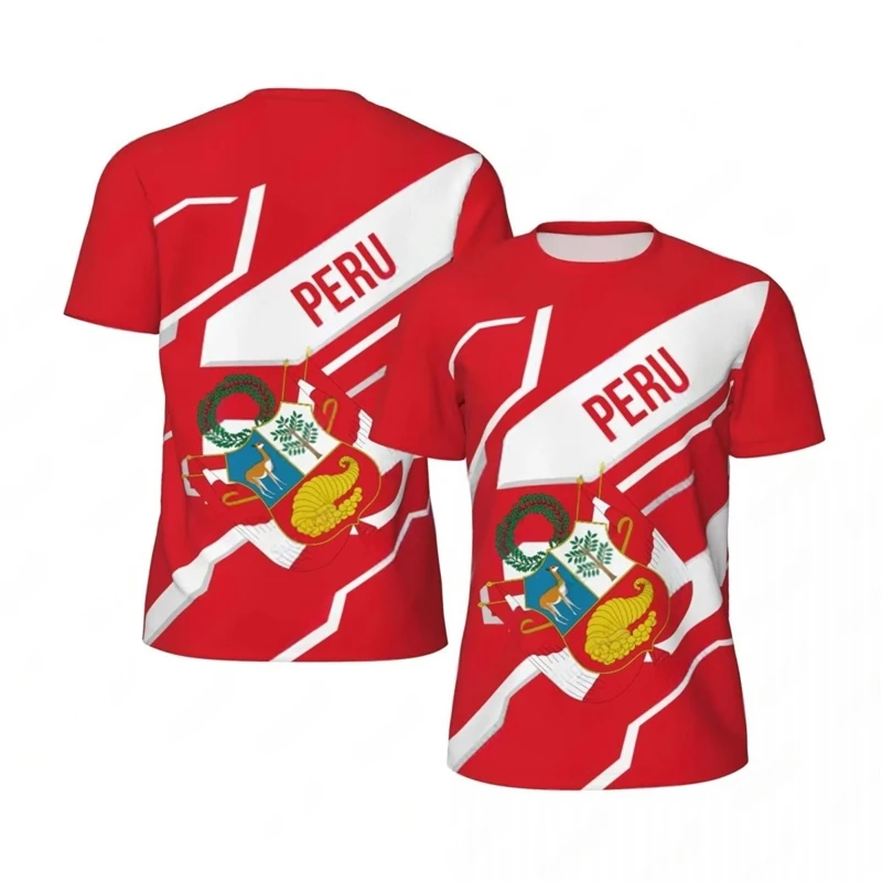 

Fashion Peru Flag Graphic Football T Shirts For Men Summer Trend National Emblem 3D Printed T-shirts Casual Oversized Tees Tops
