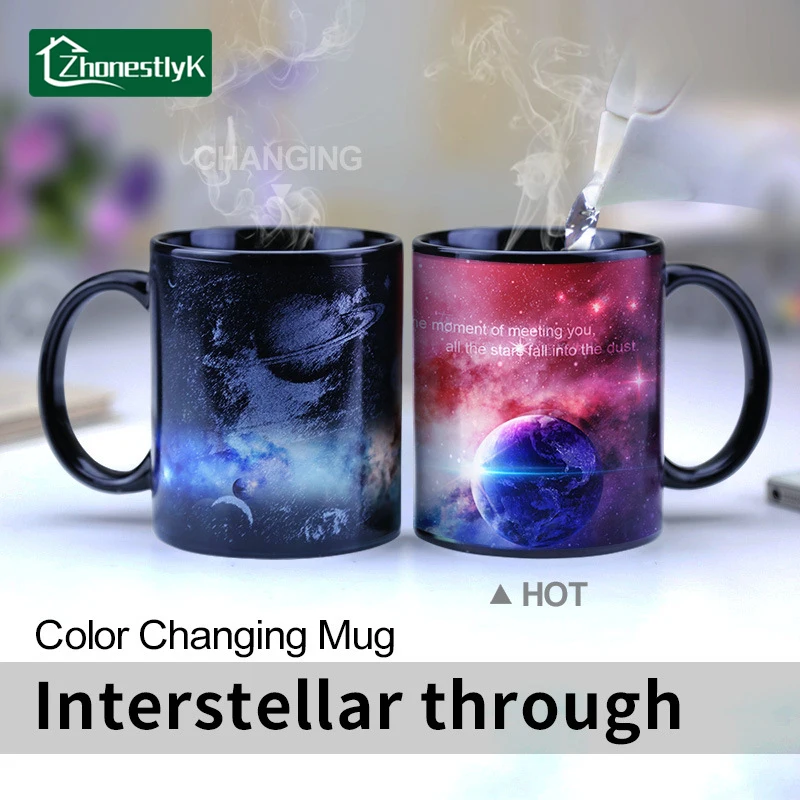 Starry Sky Aurora Temperature Sensitive Color Changing Ceramic Mug Coffee Milk Tea Water Cup Breakfast Cups Household Drinkware