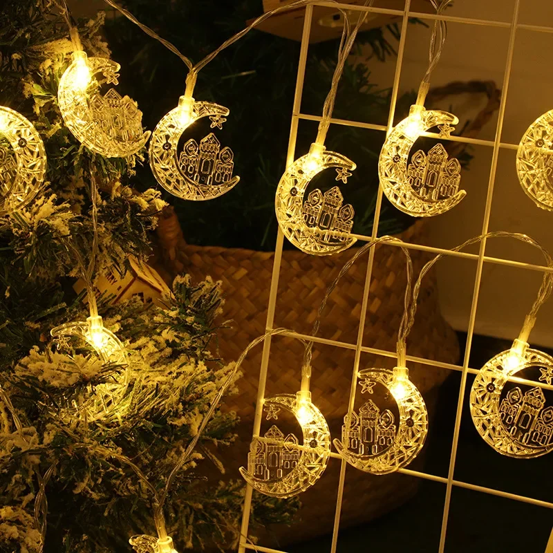 LED Fairy Light String para decoração de casa, lâmpada guirlanda, lua, estrela, castelo, Eid Mubarak ornamentos, muçulmanos, festival do Ramadã, decoração do quarto, 10 luzes