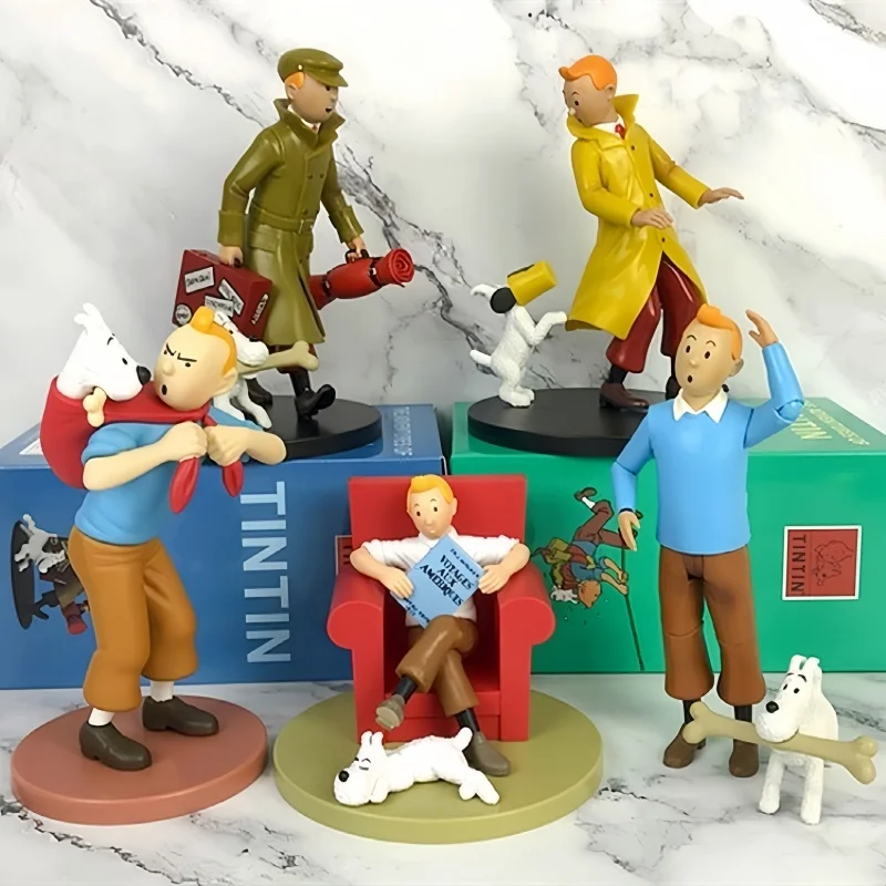 Nuevas aventuras de Tintin figura de Anime figuras de acción de Tintin y nevadas estatua de Tintin de dibujos animados figura periférica juguete de regalo de Navidad