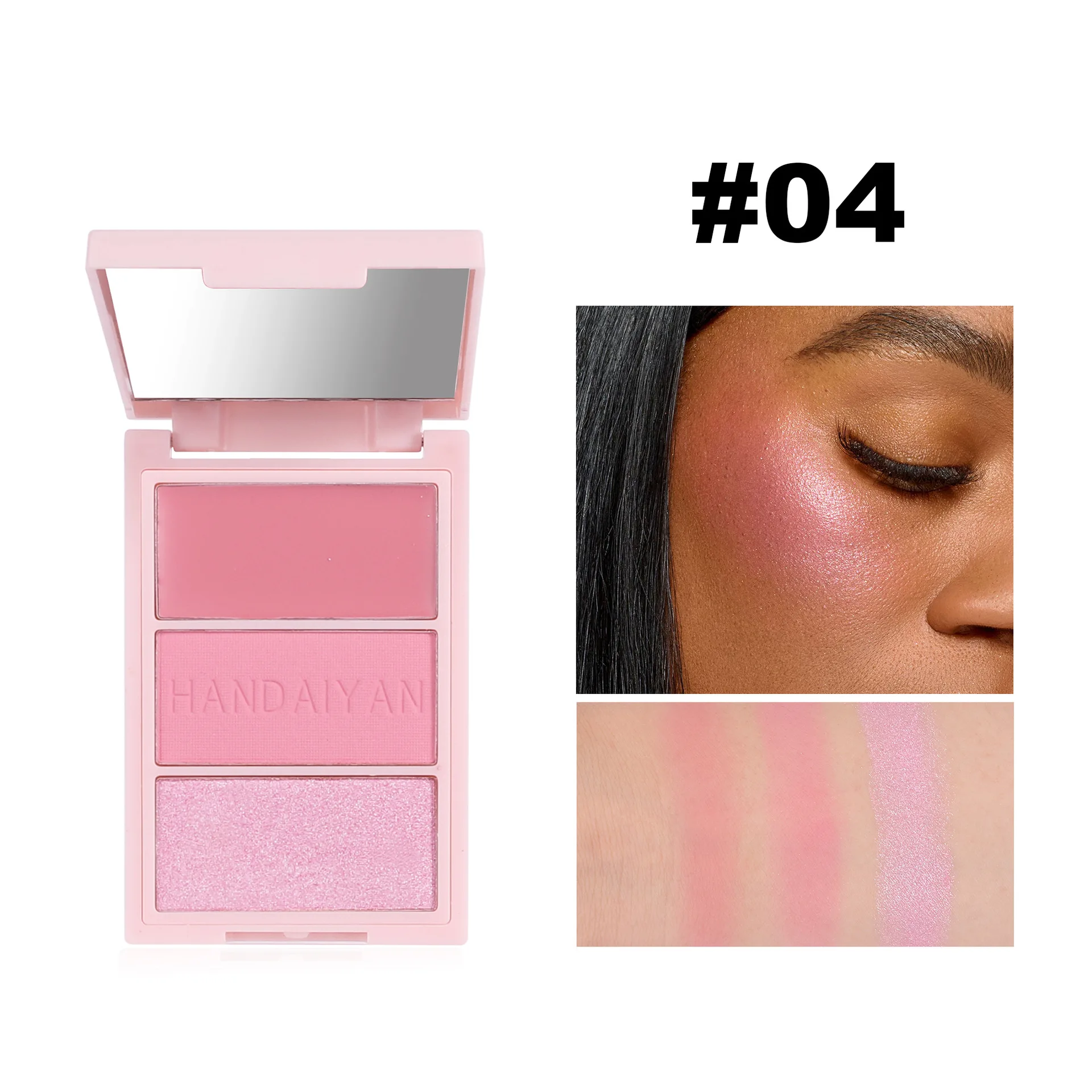 HANDAIYAN 3-in-1 Blush Palette Viso Illuminante Evidenziatore Contorno Trio con Ombretto Tonalità Trucco Compatto per Bagliore Naturale