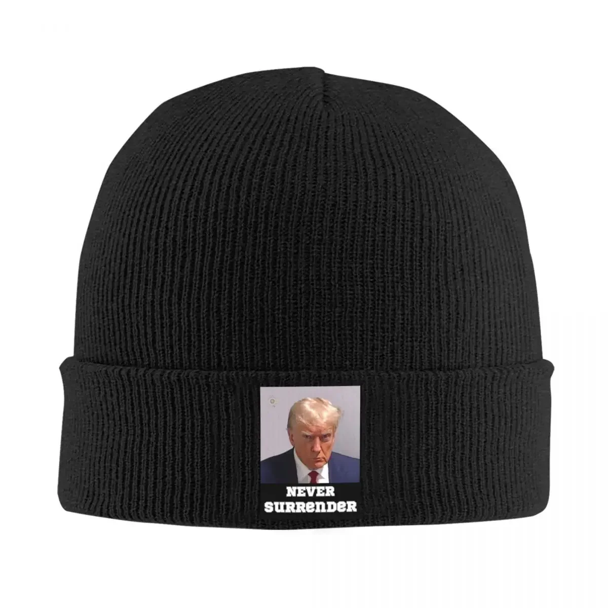 Trump Mugshot Never Surrender Knitted Hat for Women Men Beanies Autumn Winter Hat Acrylic Donald Casual Cap